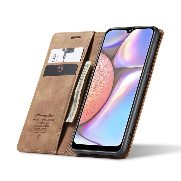 CASEME 013 Series Auto-absorbed Leather Wallet Case with Stand Phone Cover for Samsung Galaxy A10s - Brown-Cellmalls