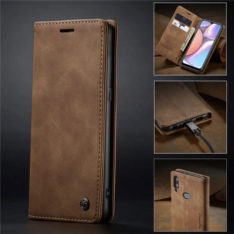 CASEME 013 Series Auto-absorbed Leather Wallet Case with Stand Phone Cover for Samsung Galaxy A10s - Brown-Cellmalls