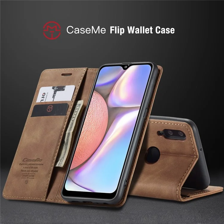 CASEME 013 Series Auto-absorbed Leather Wallet Case with Stand Phone Cover for Samsung Galaxy A10s - Brown-Cellmalls