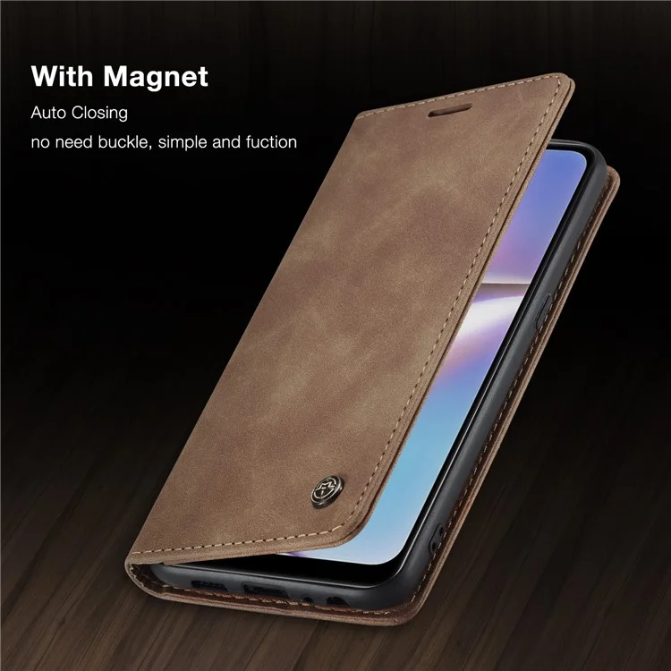 CASEME 013 Series Auto-absorbed Leather Wallet Case with Stand Phone Cover for Samsung Galaxy A10s - Brown-Cellmalls