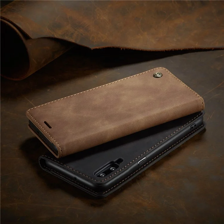 CASEME 013 Series Auto-absorbed Leather Wallet Case with Stand Phone Cover for Samsung Galaxy A10s - Brown-Cellmalls