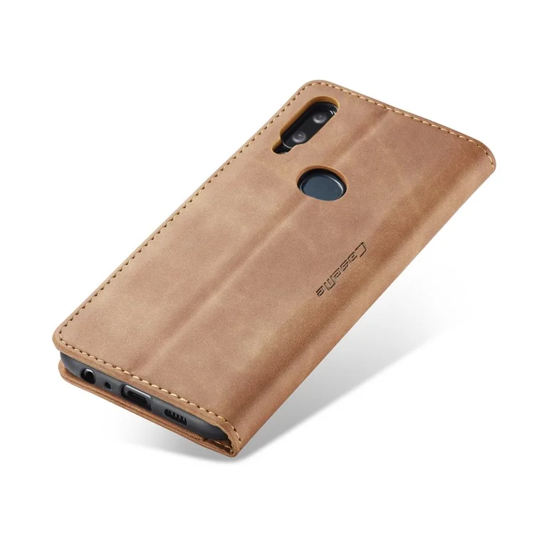 CASEME 013 Series Auto-absorbed Leather Wallet Case with Stand Phone Cover for Samsung Galaxy A10s - Brown-Cellmalls
