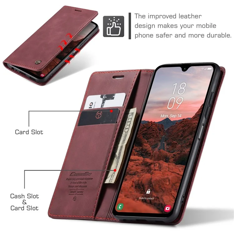 CASEME 013 Series For Samsung Galaxy A05s 4G Case Business Style View Flip Leather Phone Cover - Red-Cellmalls