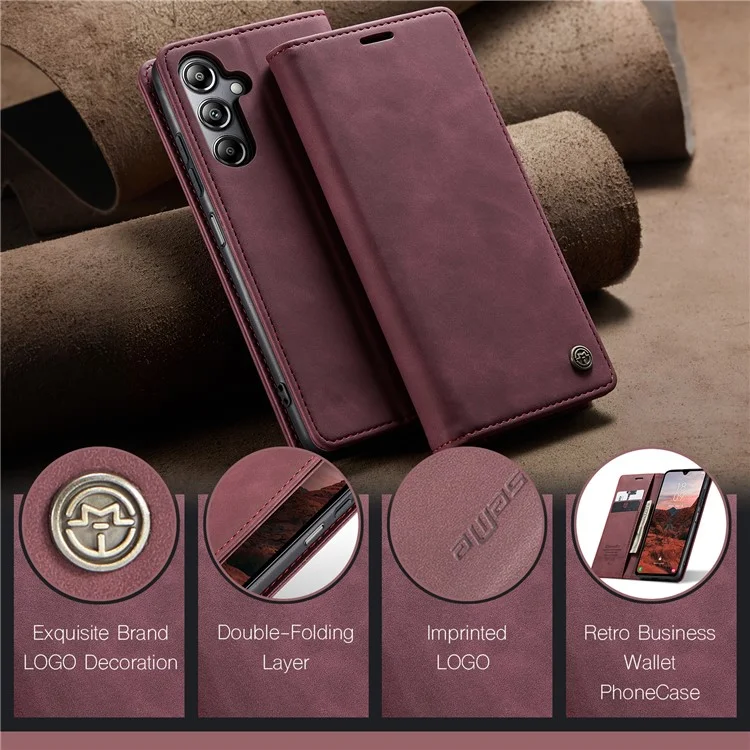 CASEME 013 Series For Samsung Galaxy A05s 4G Case Business Style View Flip Leather Phone Cover - Red-Cellmalls