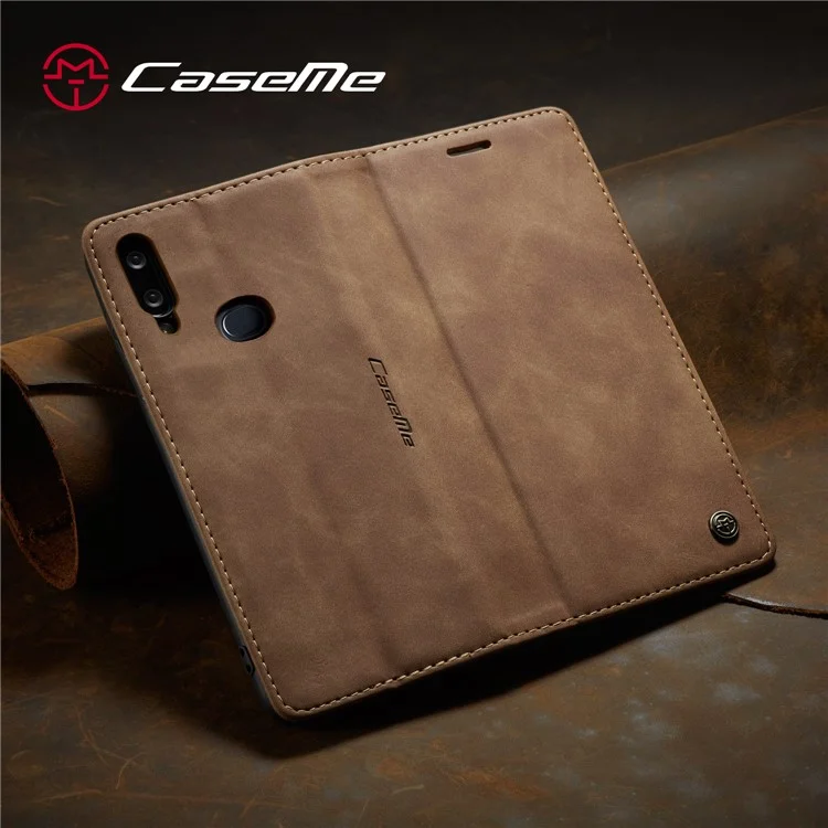 CASEME 013 Series Auto-absorbed Leather Wallet Case with Stand Phone Cover for Samsung Galaxy A10s - Brown-Cellmalls