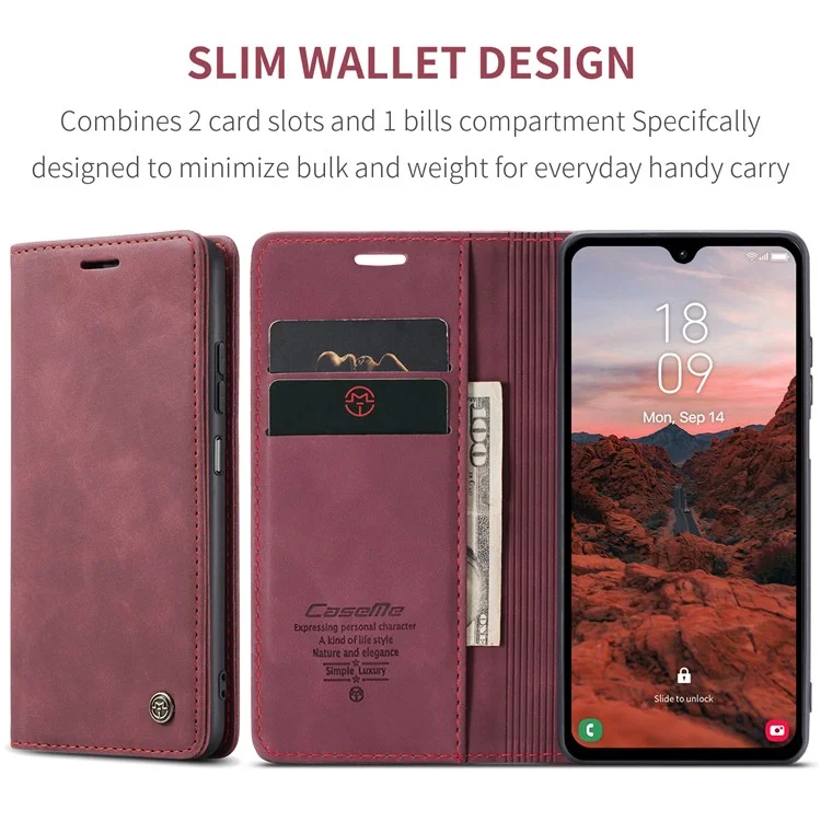 CASEME 013 Series For Samsung Galaxy A05s 4G Case Business Style View Flip Leather Phone Cover - Red-Cellmalls