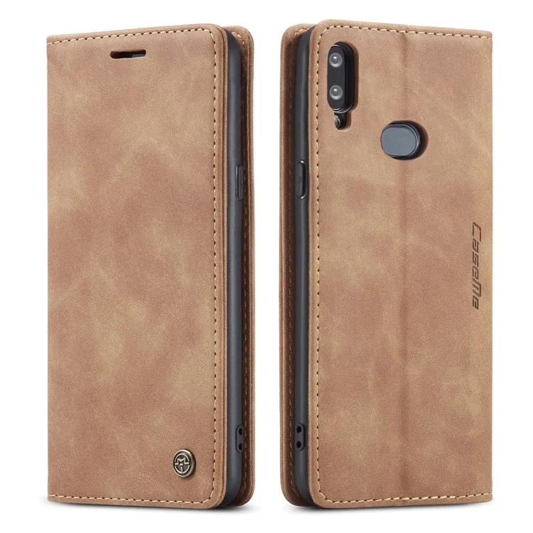 CASEME 013 Series Auto-absorbed Leather Wallet Case with Stand Phone Cover for Samsung Galaxy A10s - Brown-Cellmalls