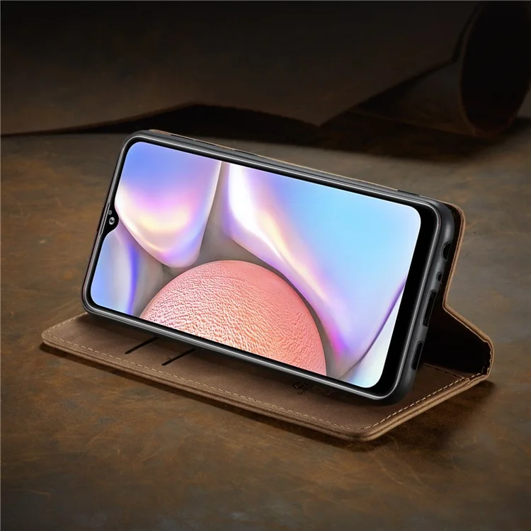 CASEME 013 Series Auto-absorbed Leather Wallet Case with Stand Phone Cover for Samsung Galaxy A10s - Brown-Cellmalls