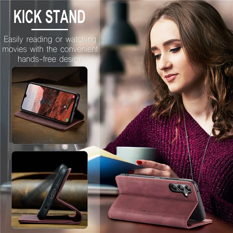 CASEME 013 Series For Samsung Galaxy A05s 4G Case Business Style View Flip Leather Phone Cover - Red-Cellmalls