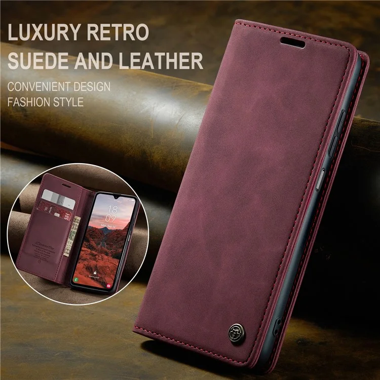 CASEME 013 Series For Samsung Galaxy A05s 4G Case Business Style View Flip Leather Phone Cover - Red-Cellmalls