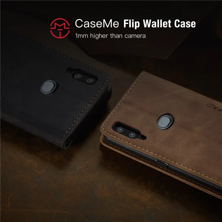 CASEME 013 Series Auto-absorbed Leather Wallet Case with Stand Phone Cover for Samsung Galaxy A10s - Brown-Cellmalls