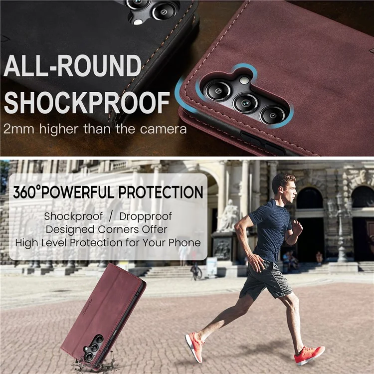 CASEME 013 Series For Samsung Galaxy A05s 4G Case Business Style View Flip Leather Phone Cover - Red-Cellmalls