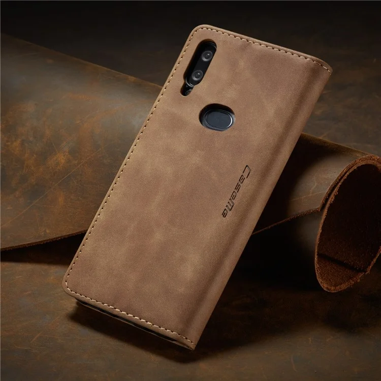 CASEME 013 Series Auto-absorbed Leather Wallet Case with Stand Phone Cover for Samsung Galaxy A10s - Brown-Cellmalls