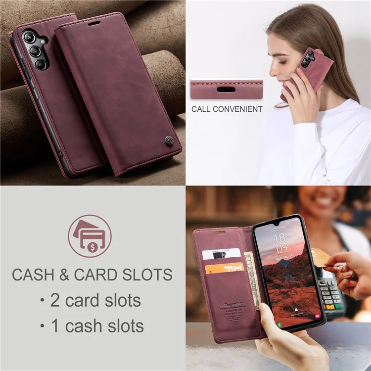 CASEME 013 Series For Samsung Galaxy A05s 4G Case Business Style View Flip Leather Phone Cover - Red-Cellmalls