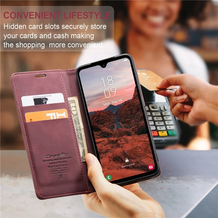CASEME 013 Series For Samsung Galaxy A05s 4G Case Business Style View Flip Leather Phone Cover - Red-Cellmalls