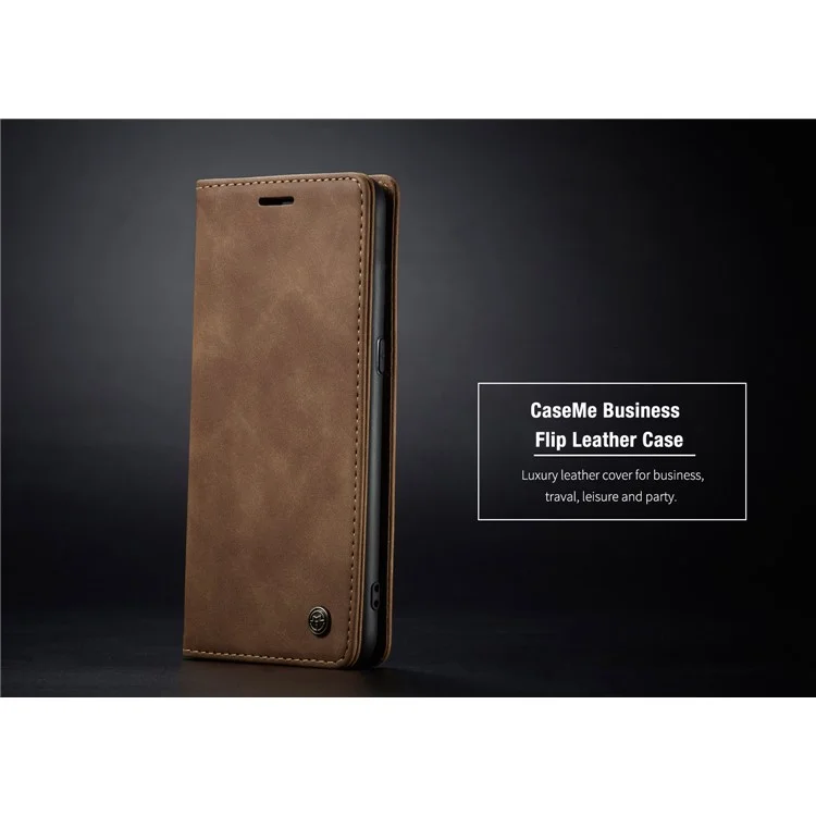 CASEME 013 Series Auto-absorbed Leather Wallet Case with Stand Phone Cover for Samsung Galaxy A10s - Brown-Cellmalls