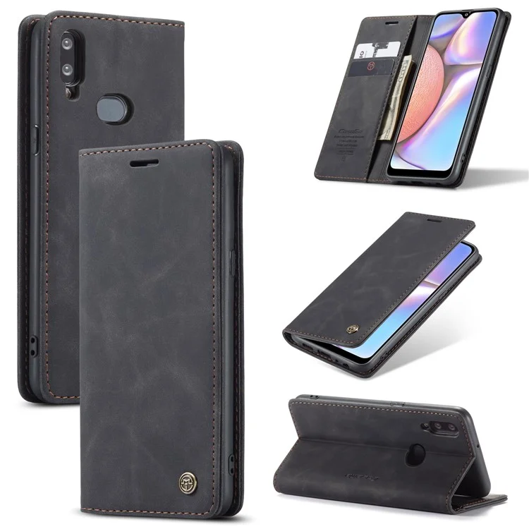 CASEME 013 Series Auto-absorbed Leather Wallet Case with Stand Phone Cover for Samsung Galaxy A10s - Brown-Cellmalls
