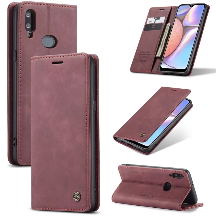 CASEME 013 Series Auto-absorbed Leather Wallet Case with Stand Phone Cover for Samsung Galaxy A10s - Brown-Cellmalls
