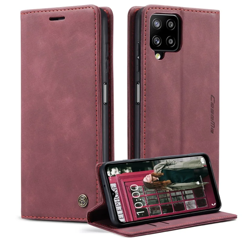 CASEME 013 Series Auto-absorbed Leather Wallet Stand Case Shell for Samsung Galaxy A12 - Coffee-Cellmalls