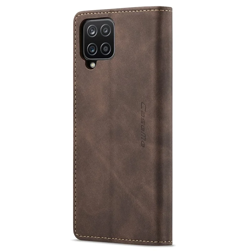 CASEME 013 Series Auto-absorbed Leather Wallet Stand Case Shell for Samsung Galaxy A12 - Coffee-Cellmalls