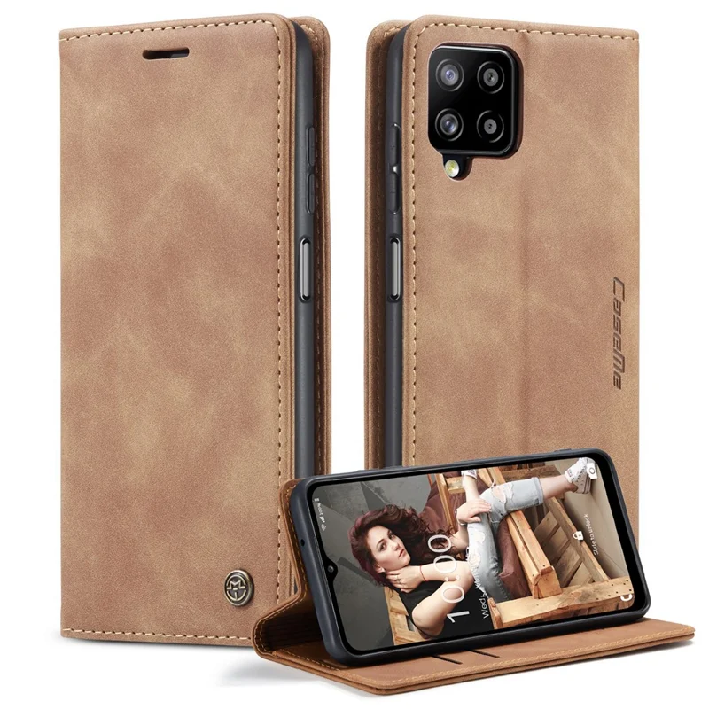 CASEME 013 Series Auto-absorbed Leather Wallet Stand Case Shell for Samsung Galaxy A12 - Coffee-Cellmalls