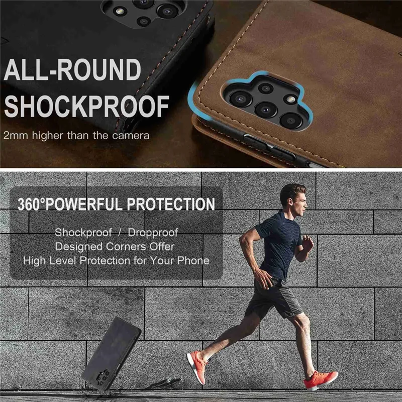 CASEME 013 Series Cell Phone Case Bag for Samsung Galaxy A13 4G, PU Leather Wallet Magnetic Design Card Slots Stand Phone Cover - Black-Cellmalls