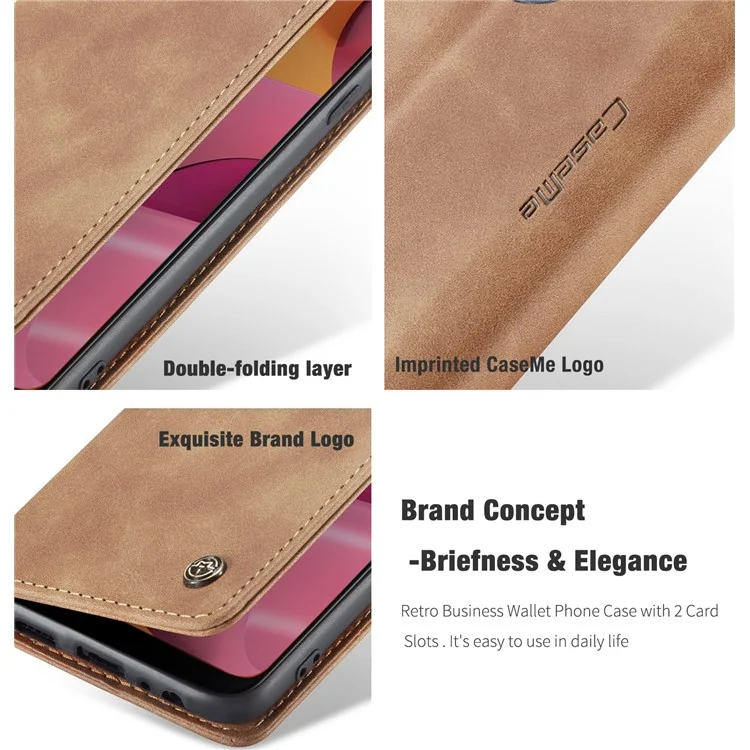 CASEME 013 Series Auto-absorbed Leather Wallet Case with Stand for Samsung Galaxy A20s - Brown-Cellmalls