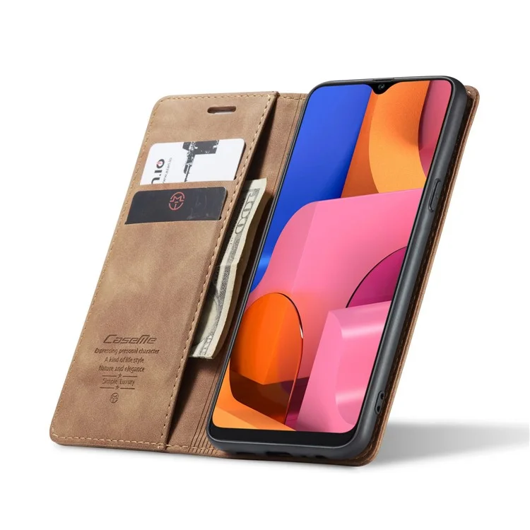 CASEME 013 Series Auto-absorbed Leather Wallet Case with Stand for Samsung Galaxy A20s - Brown-Cellmalls