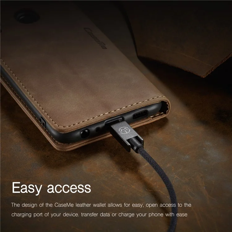 CASEME 013 Series Auto-absorbed Leather Wallet Case with Stand for Samsung Galaxy A20s - Brown-Cellmalls