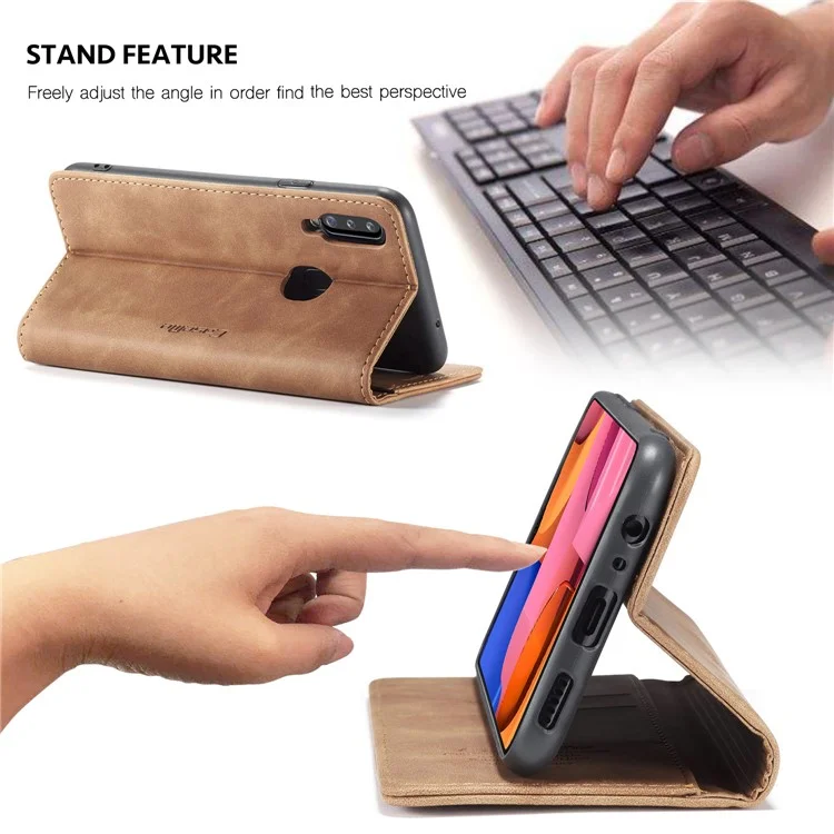 CASEME 013 Series Auto-absorbed Leather Wallet Case with Stand for Samsung Galaxy A20s - Brown-Cellmalls