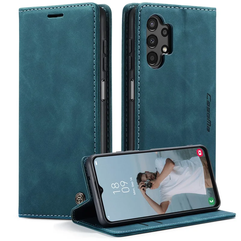 CASEME 013 Series Cell Phone Case Bag for Samsung Galaxy A13 4G, PU Leather Wallet Magnetic Design Card Slots Stand Phone Cover - Black-Cellmalls