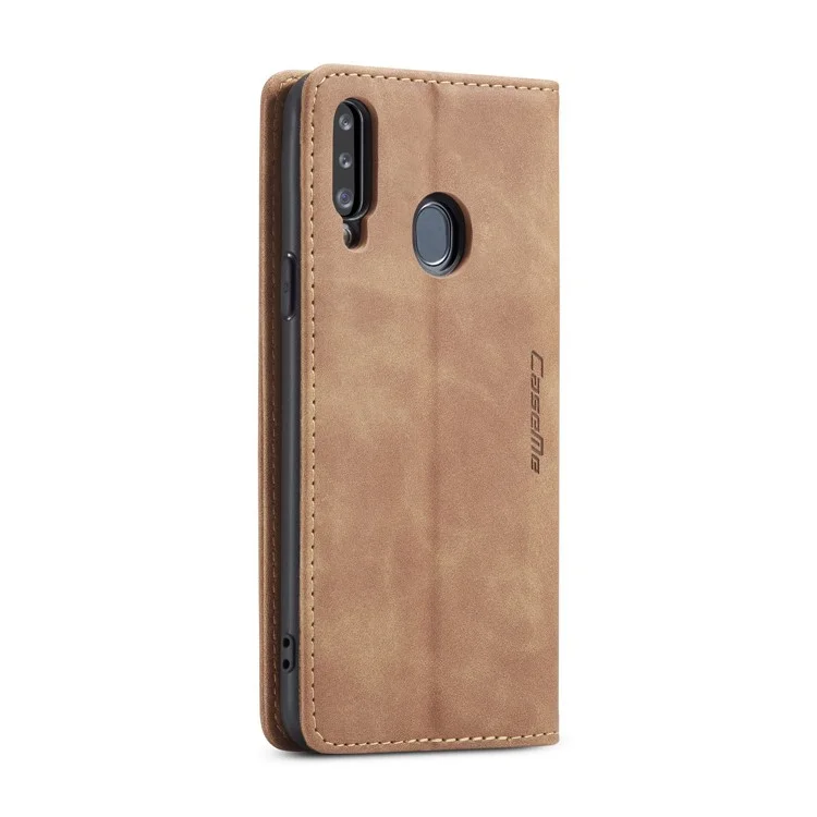 CASEME 013 Series Auto-absorbed Leather Wallet Case with Stand for Samsung Galaxy A20s - Brown-Cellmalls