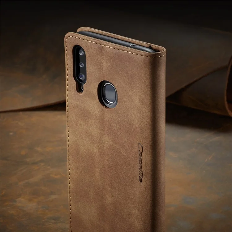 CASEME 013 Series Auto-absorbed Leather Wallet Case with Stand for Samsung Galaxy A20s - Brown-Cellmalls