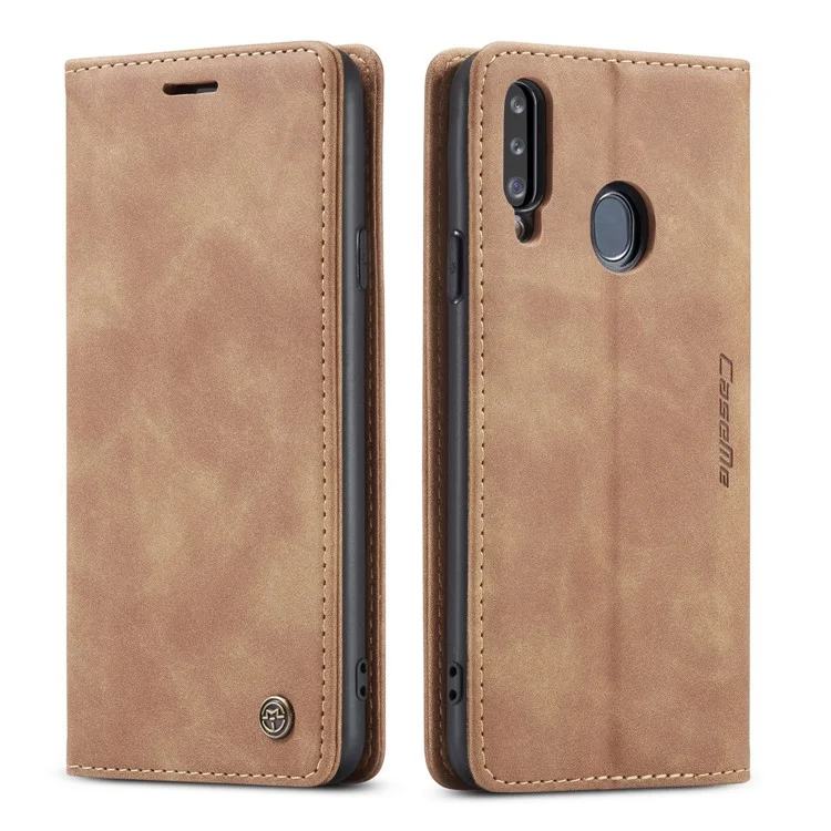 CASEME 013 Series Auto-absorbed Leather Wallet Case with Stand for Samsung Galaxy A20s - Brown-Cellmalls