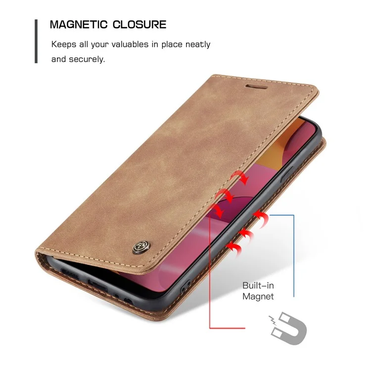 CASEME 013 Series Auto-absorbed Leather Wallet Case with Stand for Samsung Galaxy A20s - Brown-Cellmalls