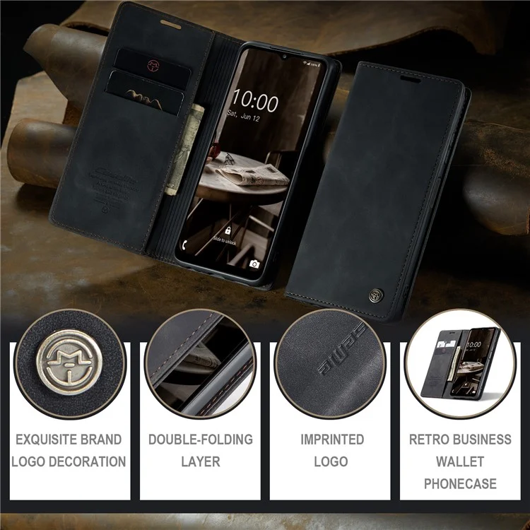 CASEME 013 Series Phone Cover For Samsung Galaxy A14 5G / A14 4G Stand Wallet PU Leather Phone Case - Black-Cellmalls