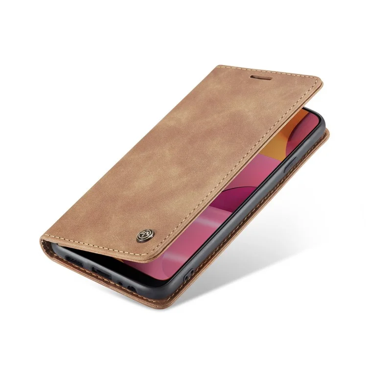 CASEME 013 Series Auto-absorbed Leather Wallet Case with Stand for Samsung Galaxy A20s - Brown-Cellmalls