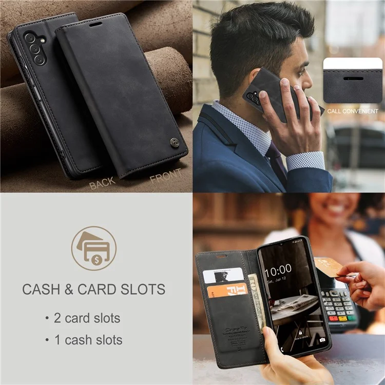 CASEME 013 Series Phone Cover For Samsung Galaxy A14 5G / A14 4G Stand Wallet PU Leather Phone Case - Black-Cellmalls