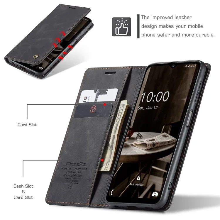CASEME 013 Series Phone Cover For Samsung Galaxy A14 5G / A14 4G Stand Wallet PU Leather Phone Case - Black-Cellmalls