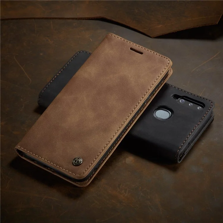 CASEME 013 Series Auto-absorbed Leather Wallet Case with Stand for Samsung Galaxy A20s - Brown-Cellmalls