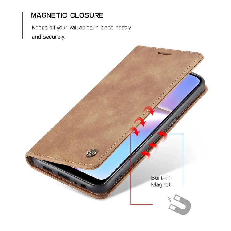 CASEME 013 Series Auto-absorbed Leather Wallet Case with Stand Phone Cover for Samsung Galaxy A10s - Brown-Cellmalls