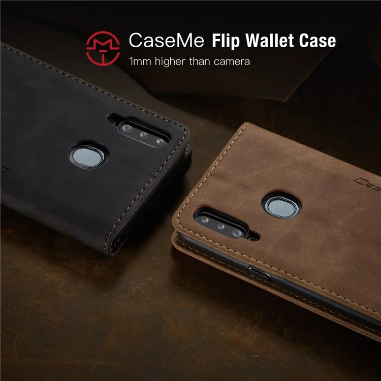 CASEME 013 Series Auto-absorbed Leather Wallet Case with Stand for Samsung Galaxy A20s - Brown-Cellmalls