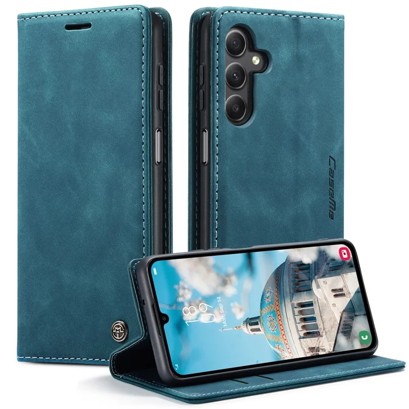 CASEME 013 Series For Samsung Galaxy A15 5G / A15 4G Case Business Style Flip Stand Phone Cover - Blue-Cellmalls