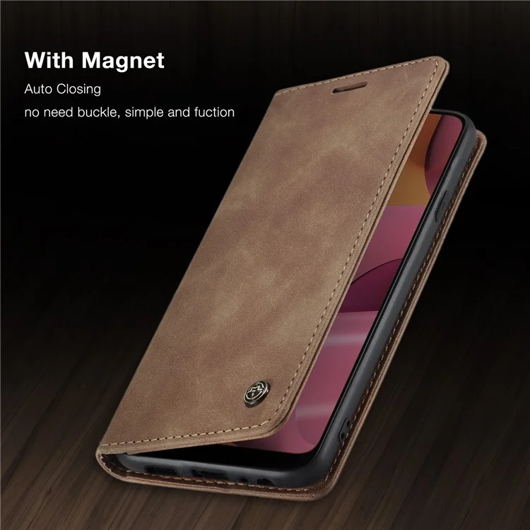 CASEME 013 Series Auto-absorbed Leather Wallet Case with Stand for Samsung Galaxy A20s - Brown-Cellmalls
