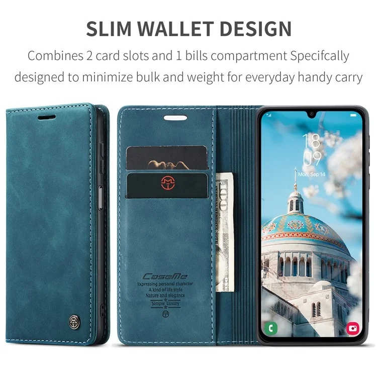 CASEME 013 Series For Samsung Galaxy A15 5G / A15 4G Case Business Style Flip Stand Phone Cover - Blue-Cellmalls