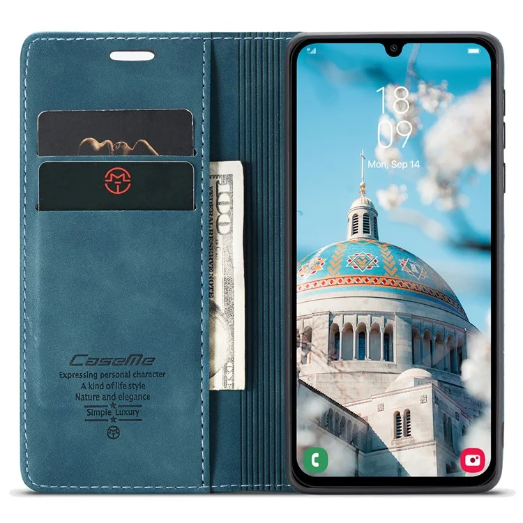 CASEME 013 Series For Samsung Galaxy A15 5G / A15 4G Case Business Style Flip Stand Phone Cover - Blue-Cellmalls