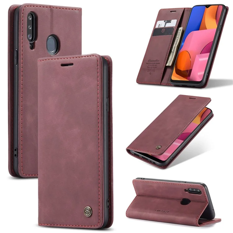 CASEME 013 Series Auto-absorbed Leather Wallet Case with Stand for Samsung Galaxy A20s - Brown-Cellmalls