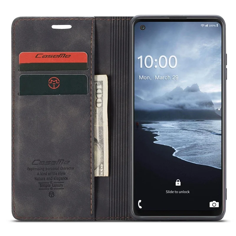 CASEME 013 Series Auto-absorbed Leather Shell Protection Wallet Case for Samsung Galaxy A21s - Black-Cellmalls