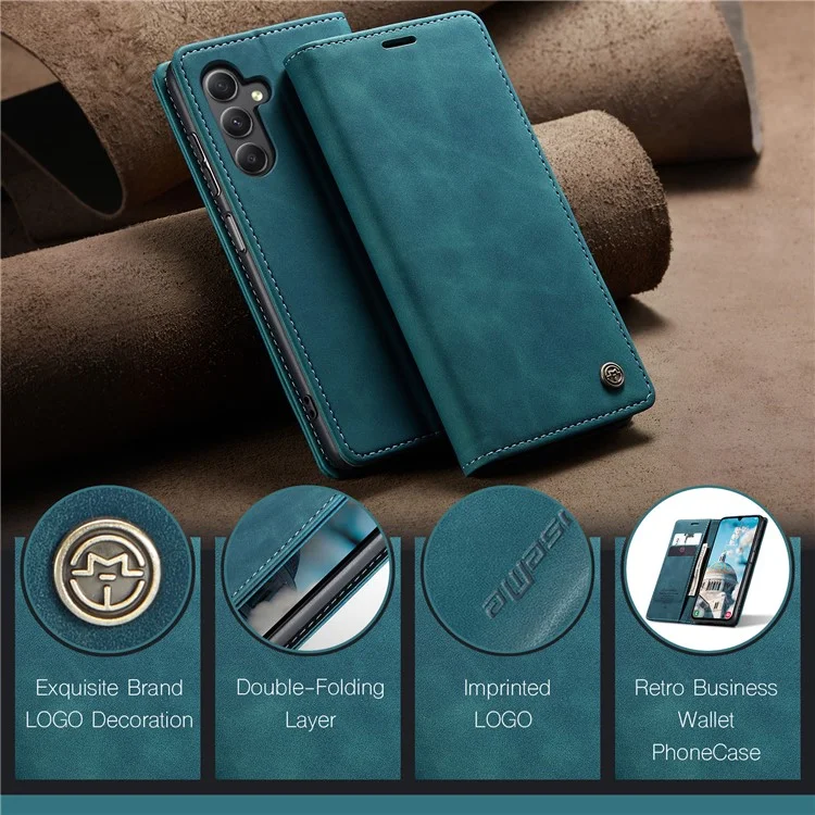 CASEME 013 Series For Samsung Galaxy A15 5G / A15 4G Case Business Style Flip Stand Phone Cover - Blue-Cellmalls