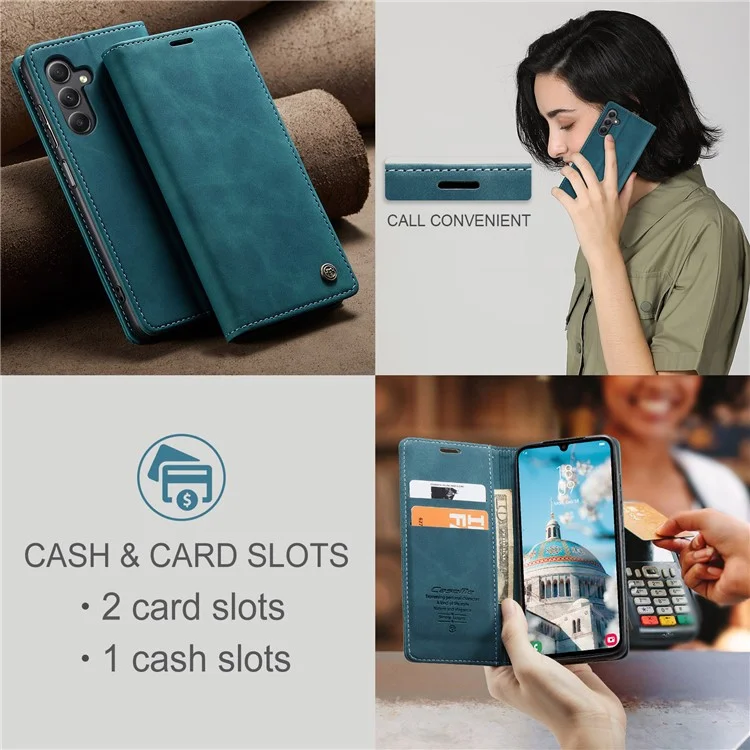 CASEME 013 Series For Samsung Galaxy A15 5G / A15 4G Case Business Style Flip Stand Phone Cover - Blue-Cellmalls